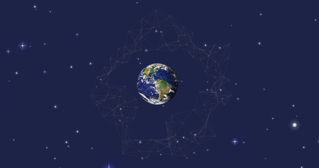 Digital Networks Encompassing Earth in Cosmic Exploration Art