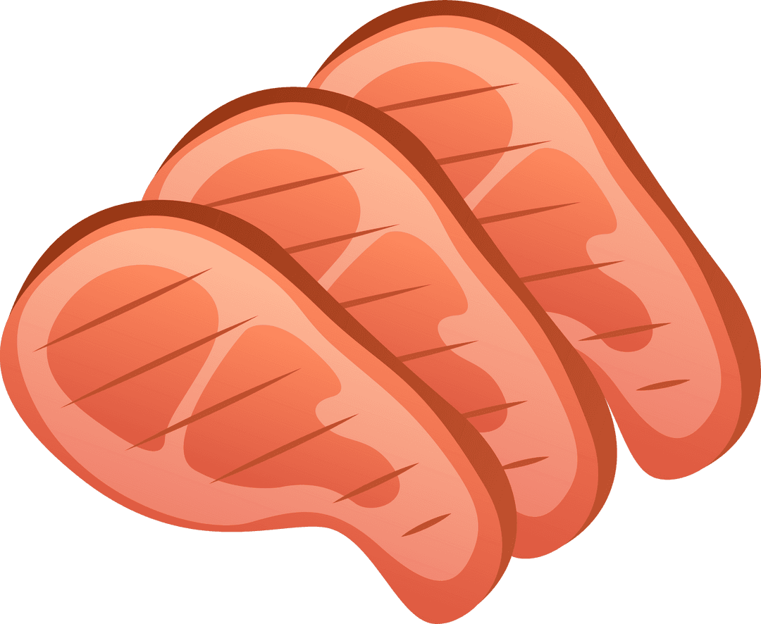 Three Salmon Slices in Minimalist Design on Transparent Background