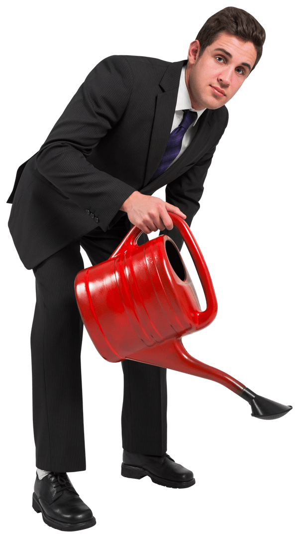 Businessman Watering with Red Can for Growth Concept