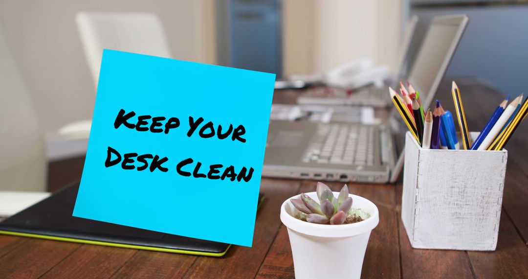 Motivational Desk Cleanliness Reminder in Office Environment