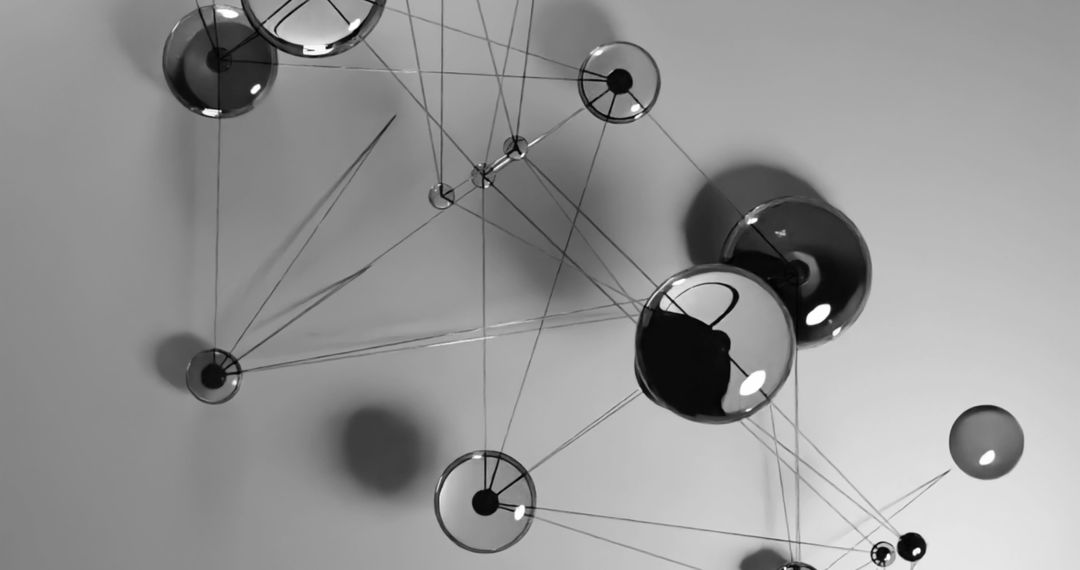 Abstract Network of Spheres and Lines on Gray Background