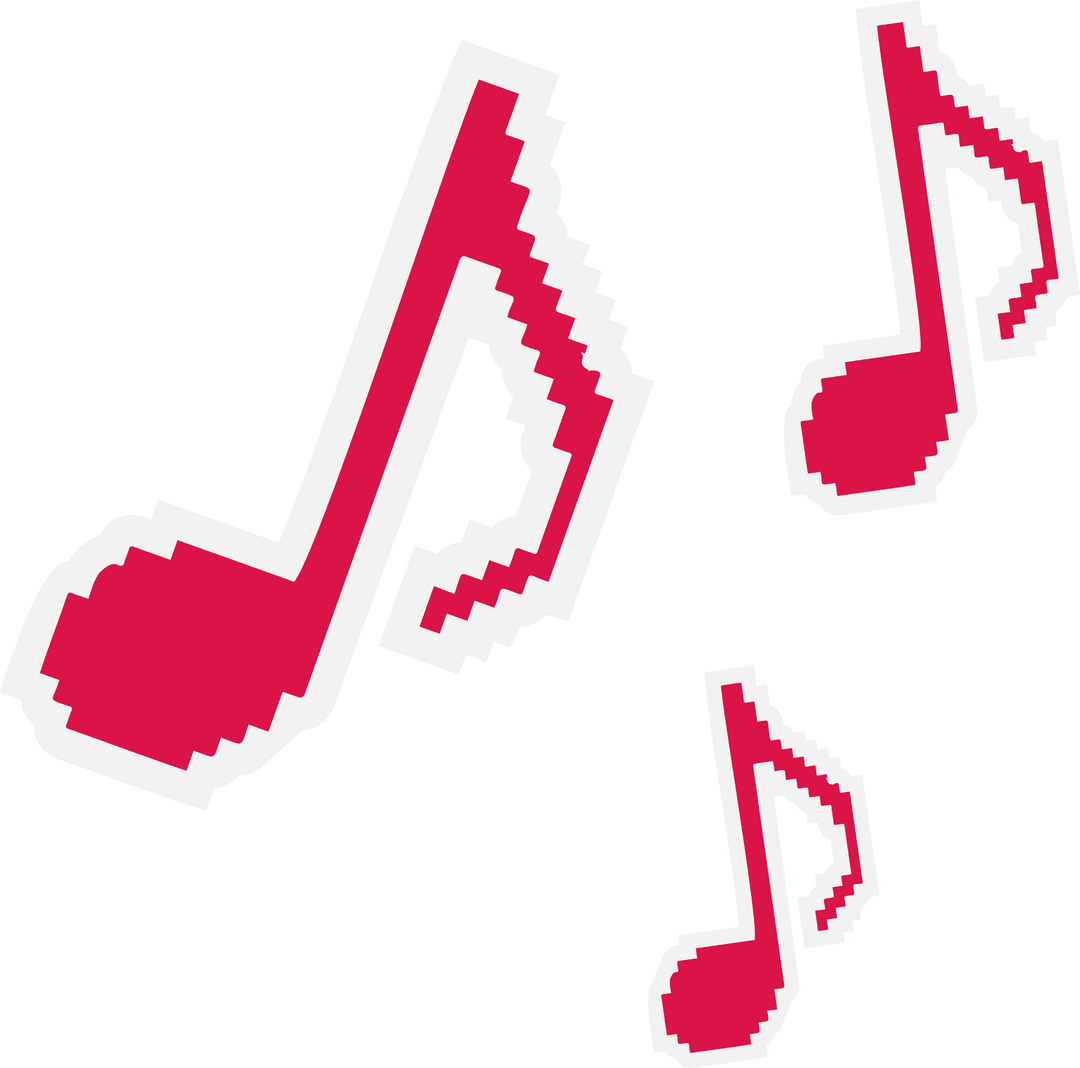 Pixelated Red Musical Notes on Transparent Canvas in Retro Style