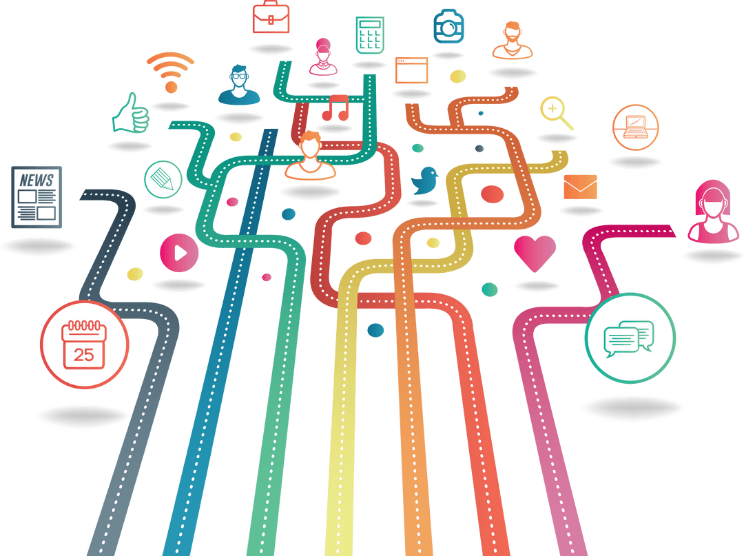 Transparent Digital Network Roads with Icons on Background