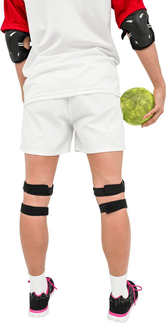 Transparent Rear View of Sportswoman Holding Soccer Ball