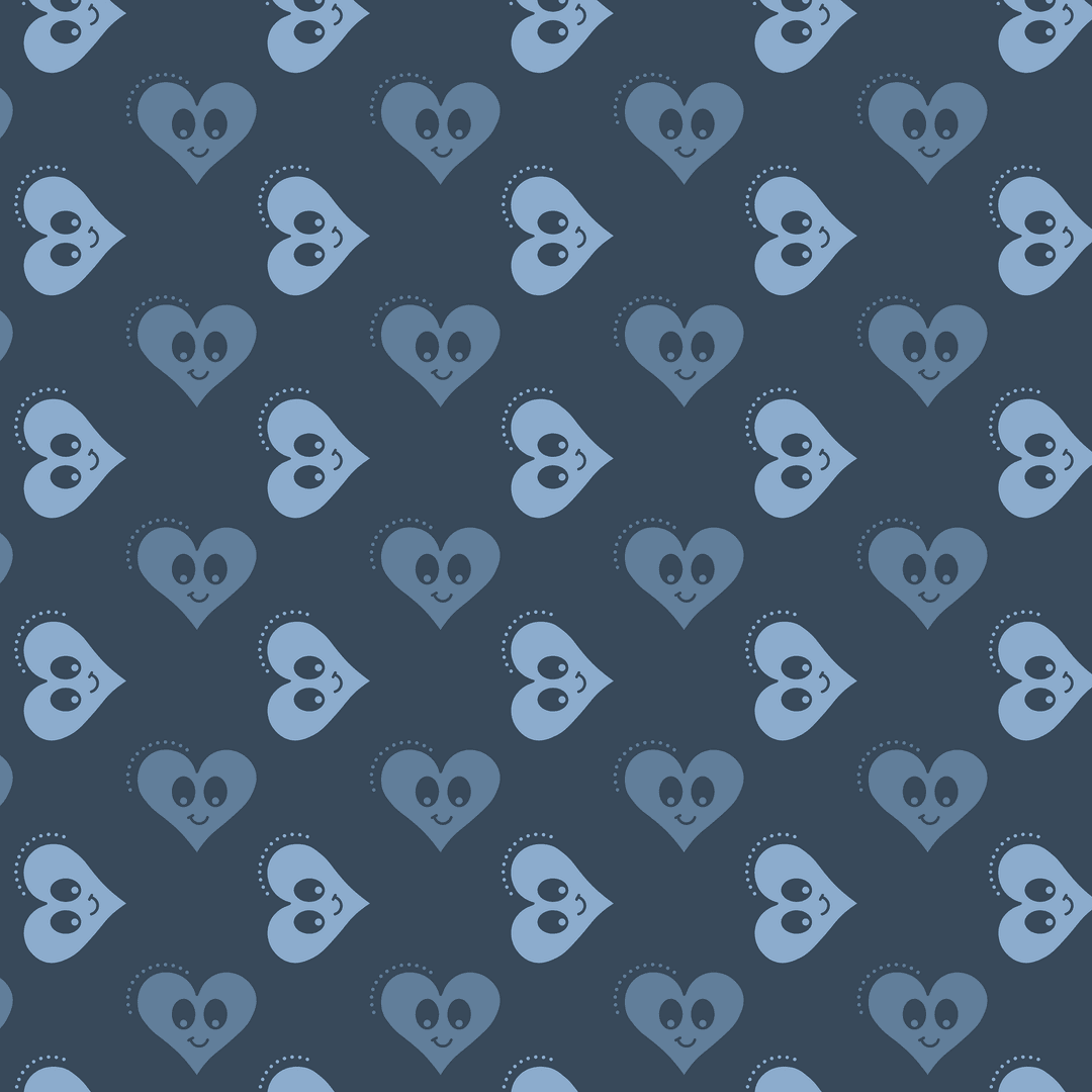 Blue Cartoon Heart Pattern on Transparent Background