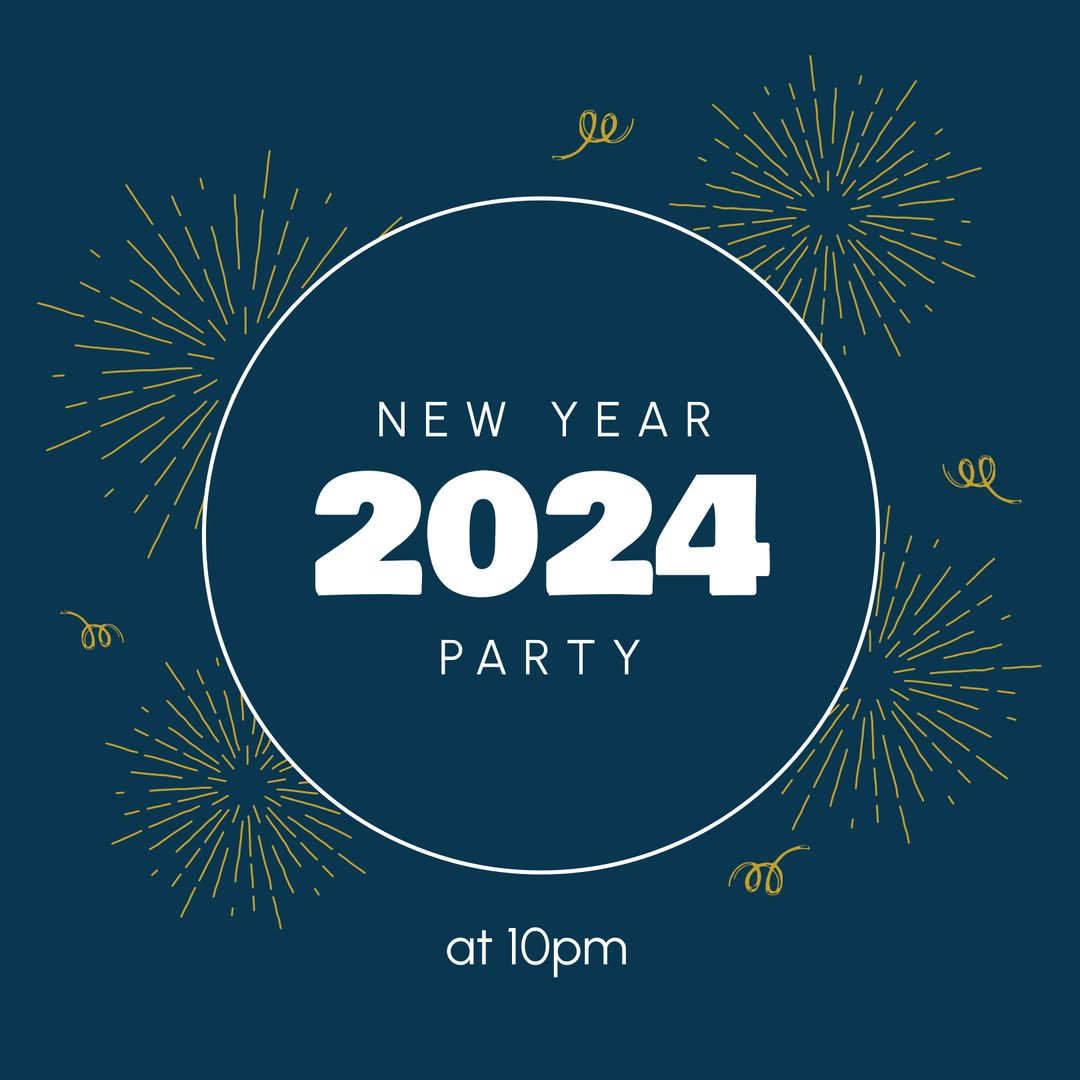 New Year 2024 Party Invitation with Fireworks Background