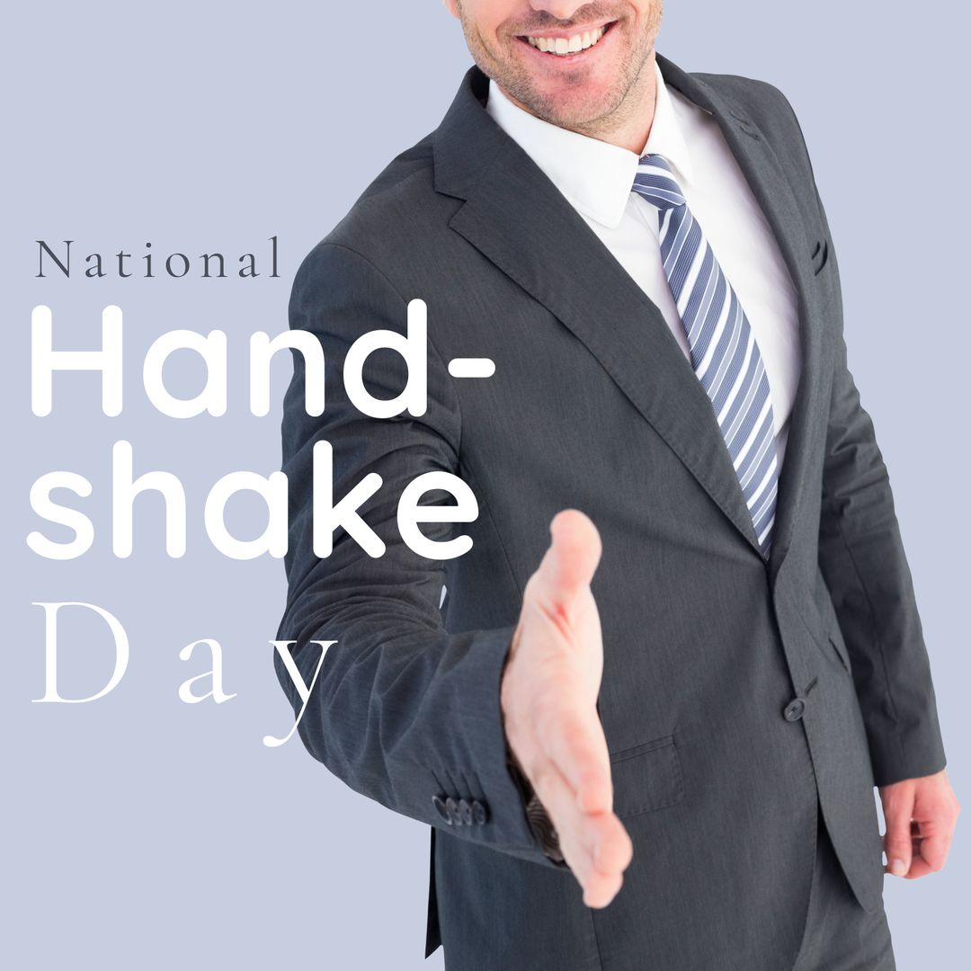 Composite of midsection of caucasian businessman giving handshake and national handshake day text - Download Free Stock Templates Pikwizard.com