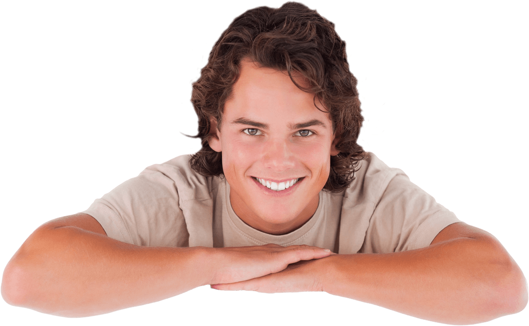 Smiling Young Man with Hands Resting Transparent Background