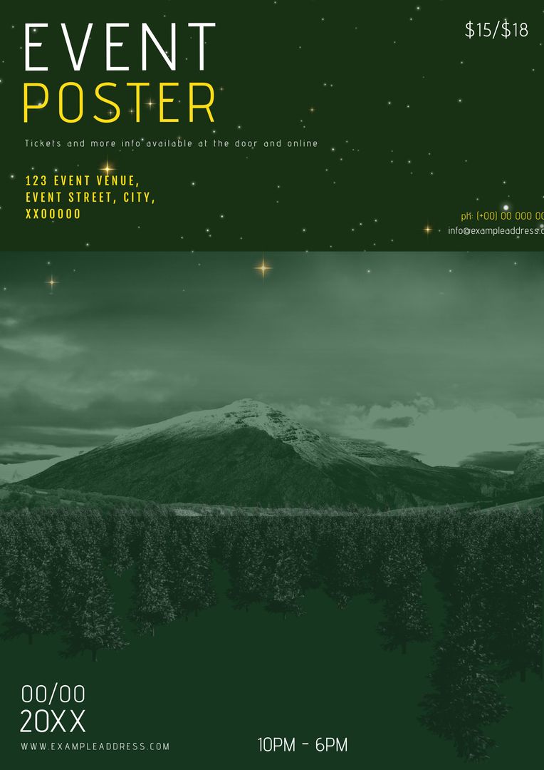 Serene Mountainscape Featuring Tranquil Night Sky for Event Promotion