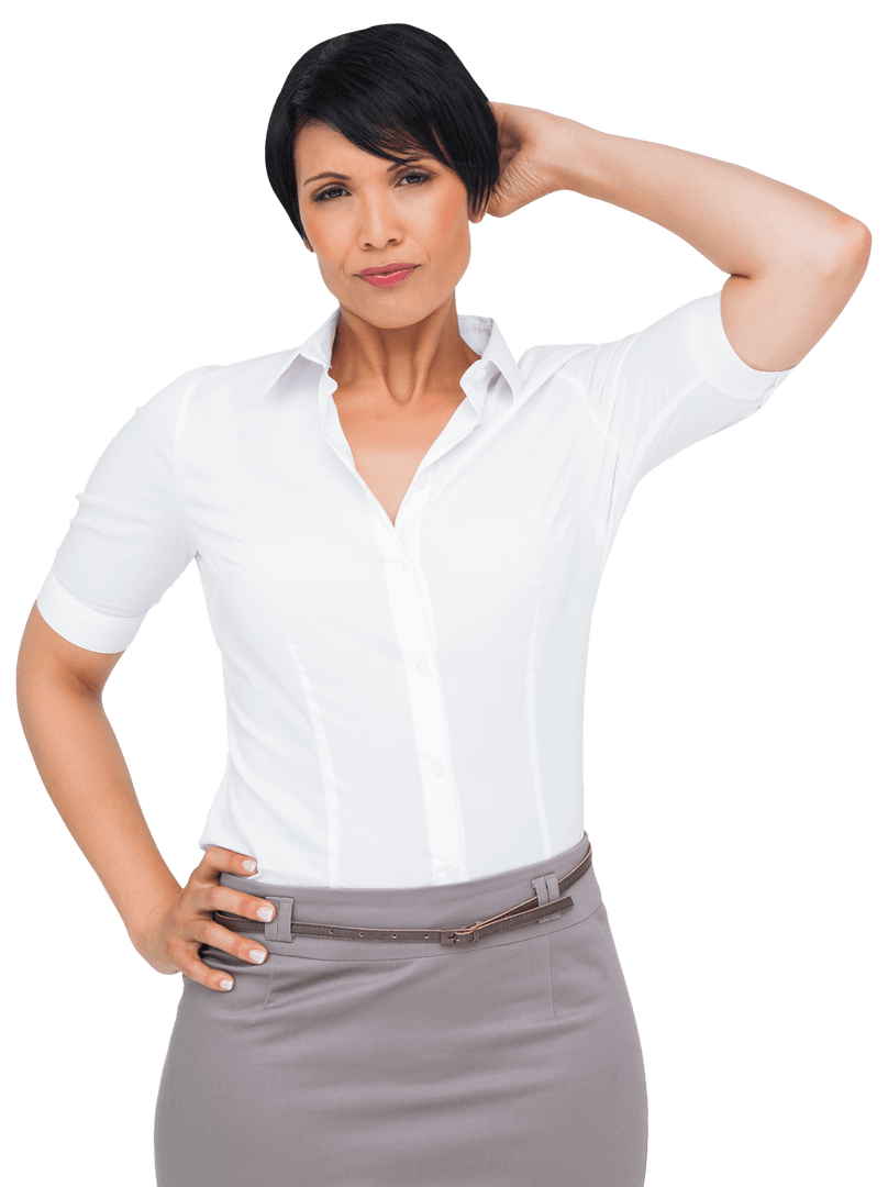 Confident Businesswoman on Transparent Background in Office Attire