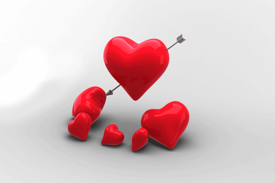 Red Hearts with Arrow on Transparent Background Love Illustration