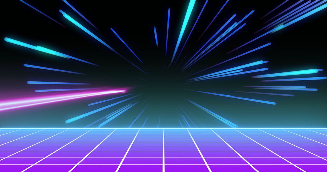Futuristic Neon Light Beams Over Grid Background