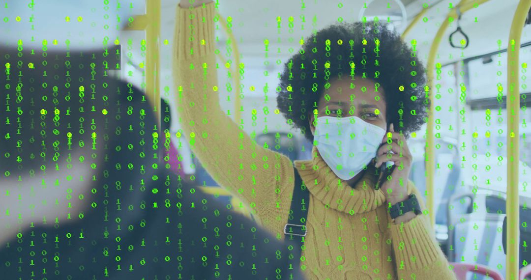 Urban Commuter on Busy Bus Using Smartphone Amidst Digital Data Stream