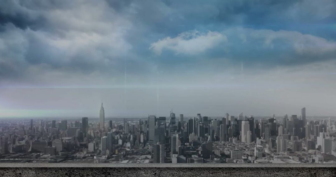 Expansive Urban Skyline with Dramatic Clouds in Metropolis