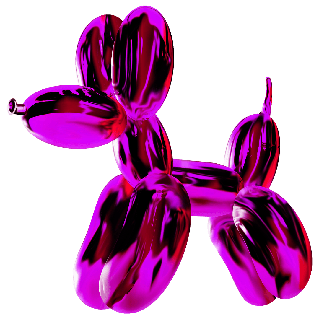 Reflective Metallic Balloon Dog Sculpture on Transparent Background