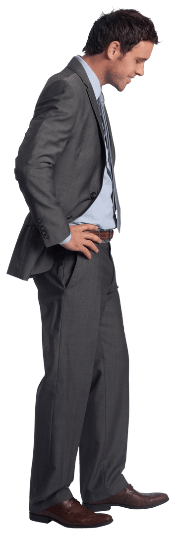 Transparent Smiling Businessman with Hands on Hips