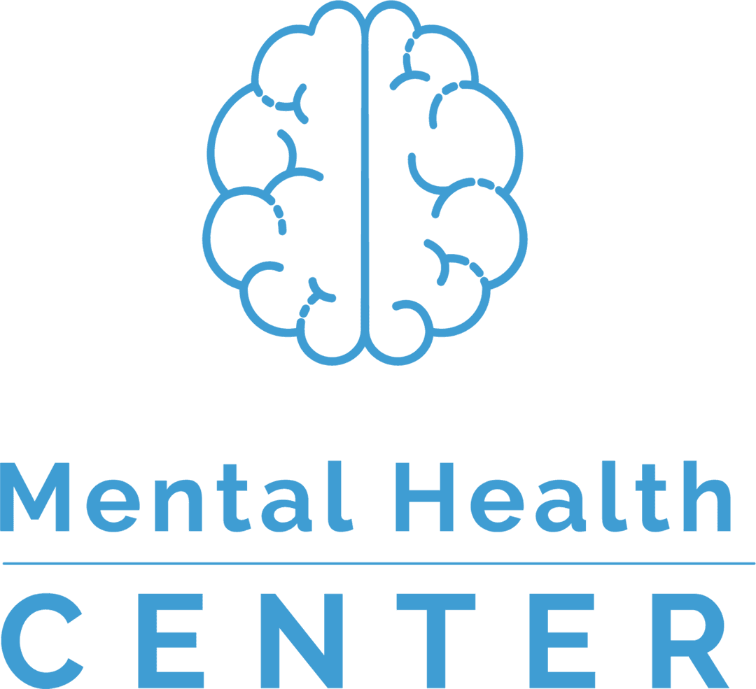 Digital Brain Illustration with Mental Health Center Text on Transparent Background