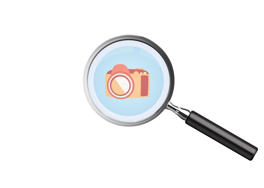 Transparent Digital Vector of Magnifying Glass with Camera Icon