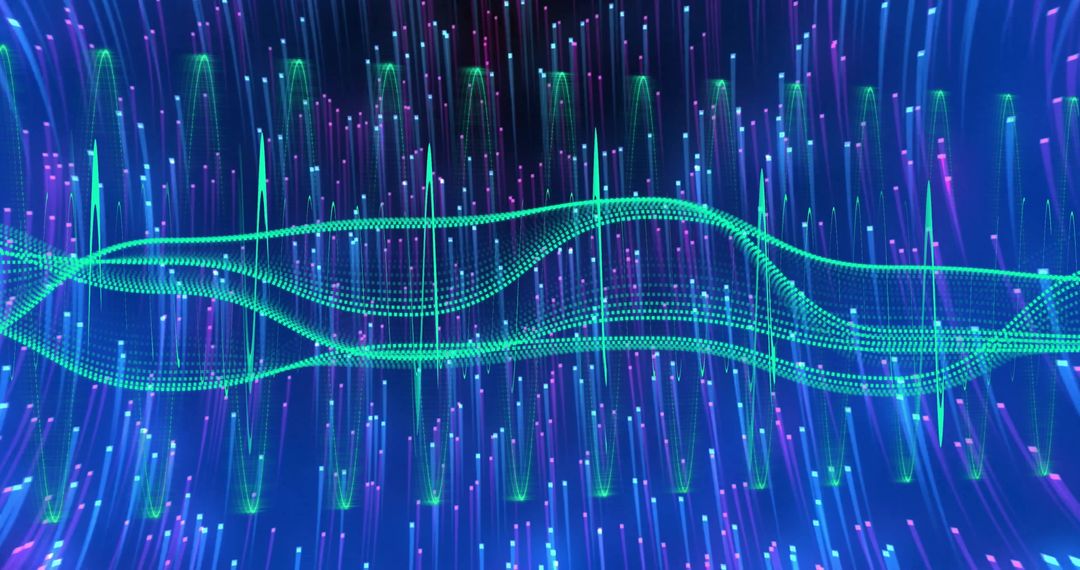 Abstract Flowing Green Wave with Vibrant Light Streaks