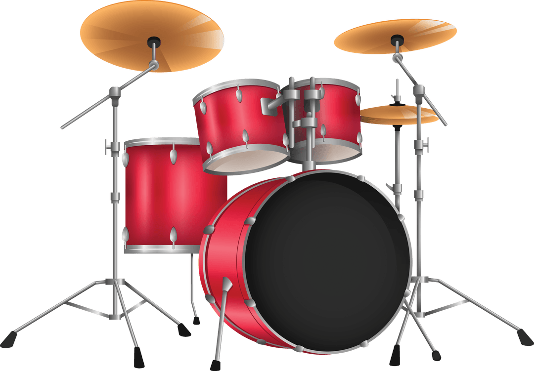 Transparent Digital Illustration of Red Drum Kit Isolated Vector