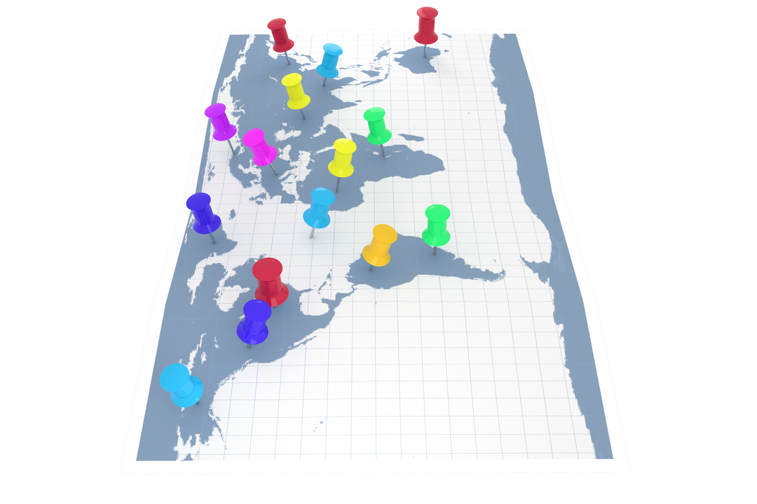 Colorful Transparent Pins on Surface of World Map for pinning destinations - Download Free Stock Images Pikwizard.com
