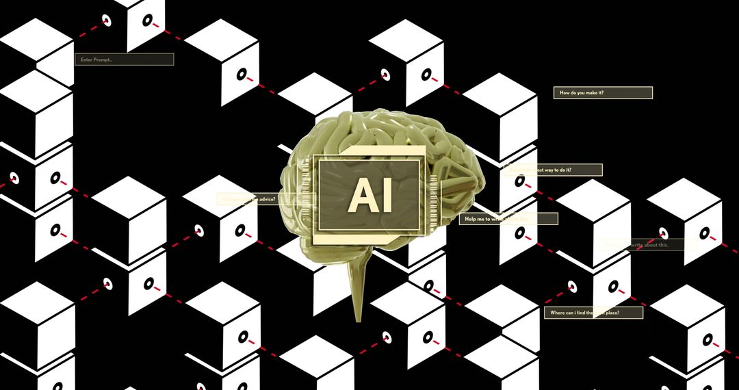 Futuristic AI Brain on Blockchain Digital Network