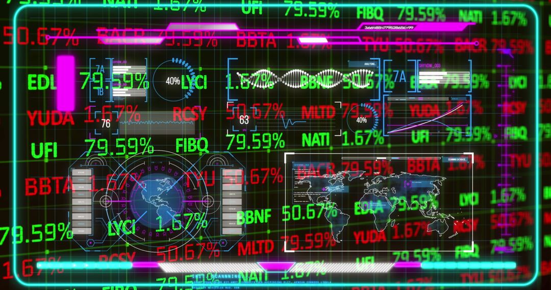 Futuristic Holographic Data Interface with Neon Overlays