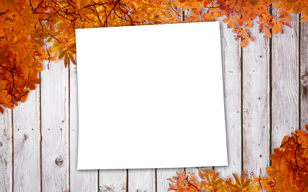 Square of Transparent Paper Surrounded by Autumn Leaves on Rustic Wooden Background - Download Free Stock Images Pikwizard.com