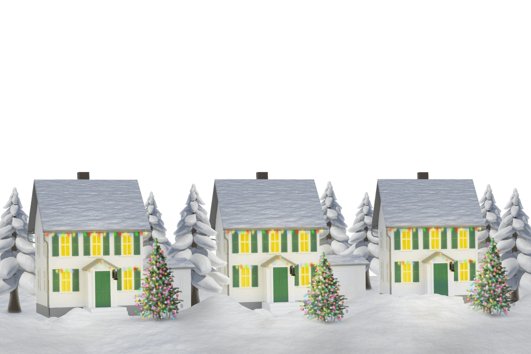 Cozy Winter Scene with Snow-Covered Homes Transparent Background
