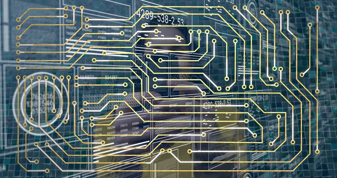 Cybernetic Interface with Futuristic Circuitry and Digital Flow