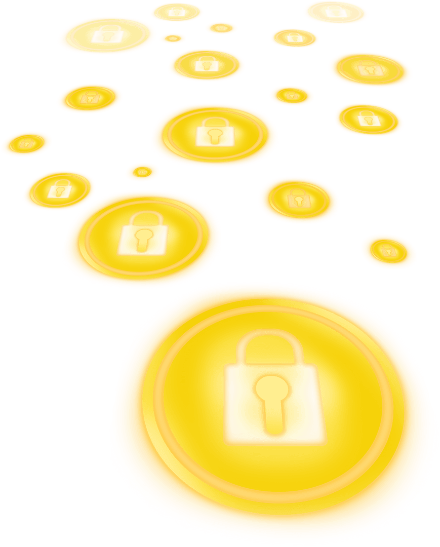 Transparent Vector Golden Coins with Lock Icon