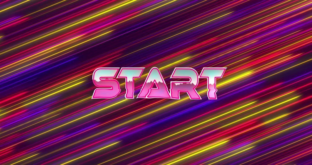 Retro Start Text with Colorful Neon Light Trails
