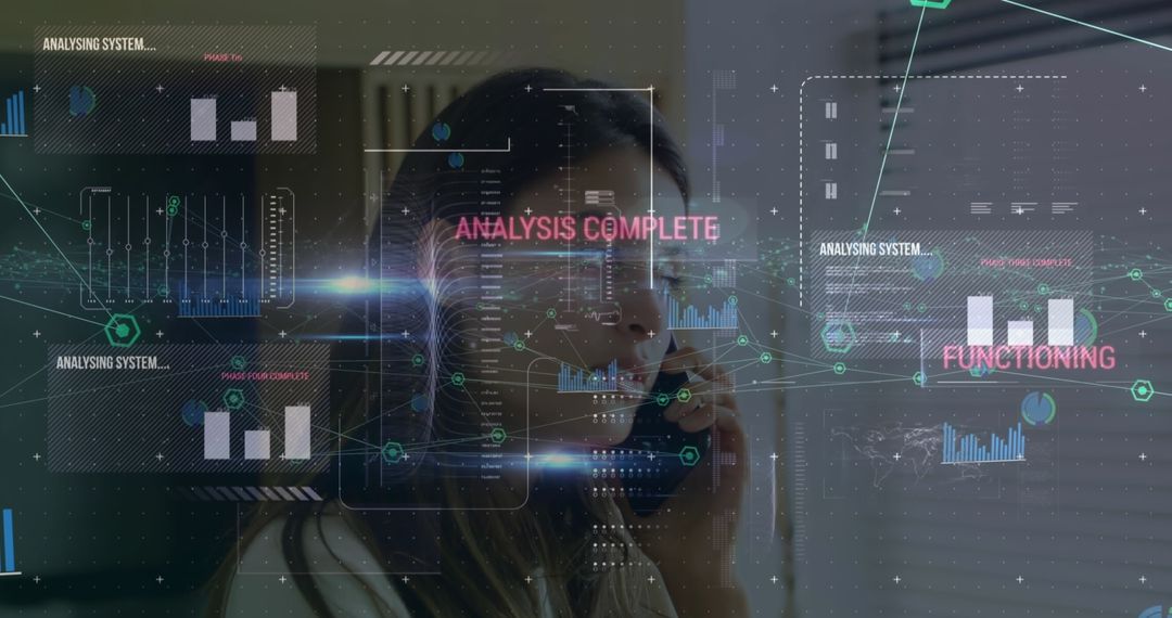 Futuristic Data Analysis Interface with Smartphone Communication