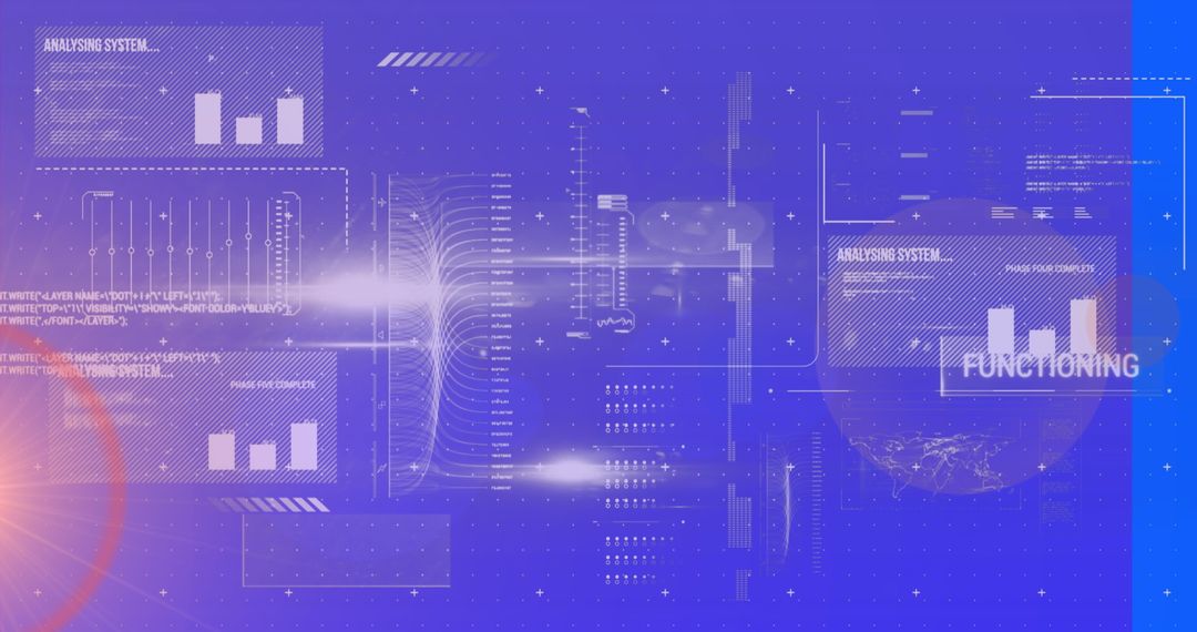 Abstract Data Streams with Tech Elements on Blue Backdrop