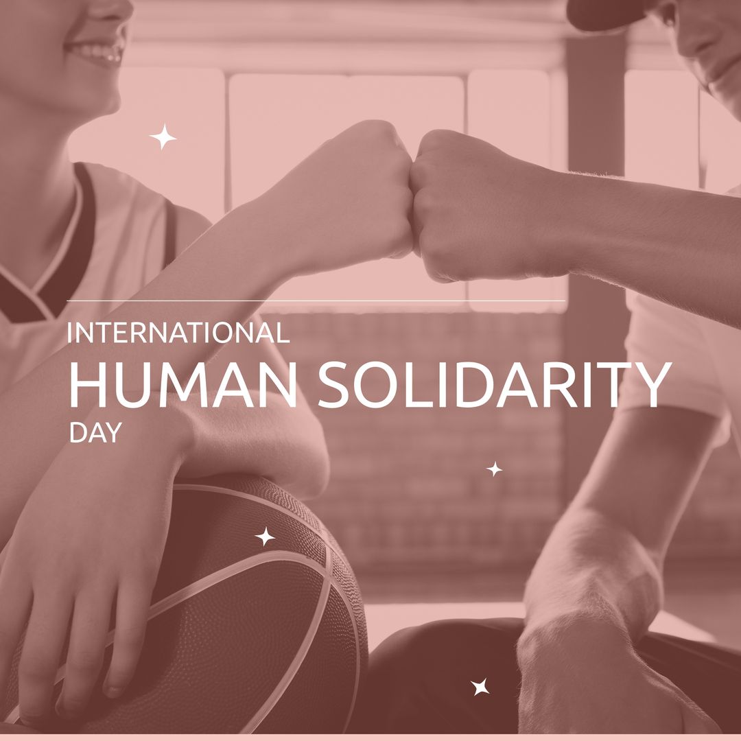 Composition of international human solidarity day text over caucasian friends fist bumping - Download Free Stock Templates Pikwizard.com