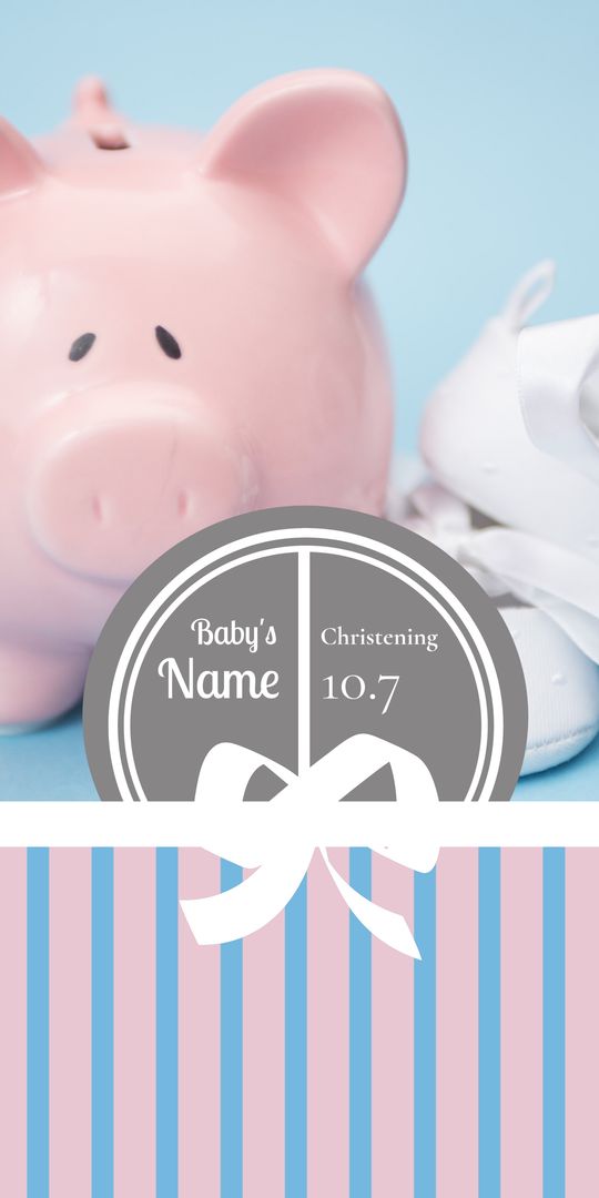 Baby Christening Invitation with Piggy Bank and Baby Shoes - Download Free Stock Templates Pikwizard.com