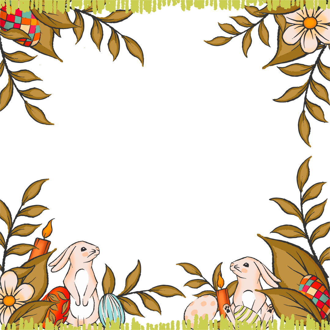 Easter-Themed Illustrated Frame with Rabbits and Eggs on Transparent Background