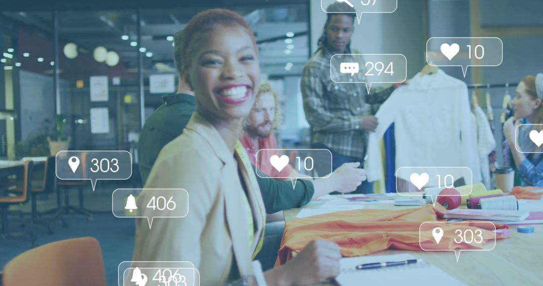 Diverse Team in Modern Office with Digital Media Interaction Holograms