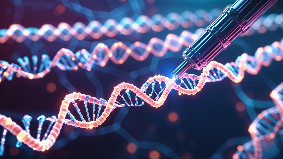 Futuristic DNA Editing with Glowing Helix and Digital Pen
