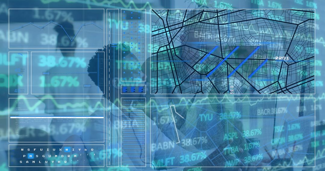 Analyzing Financial Data on Futuristic Screen in Office Environment
