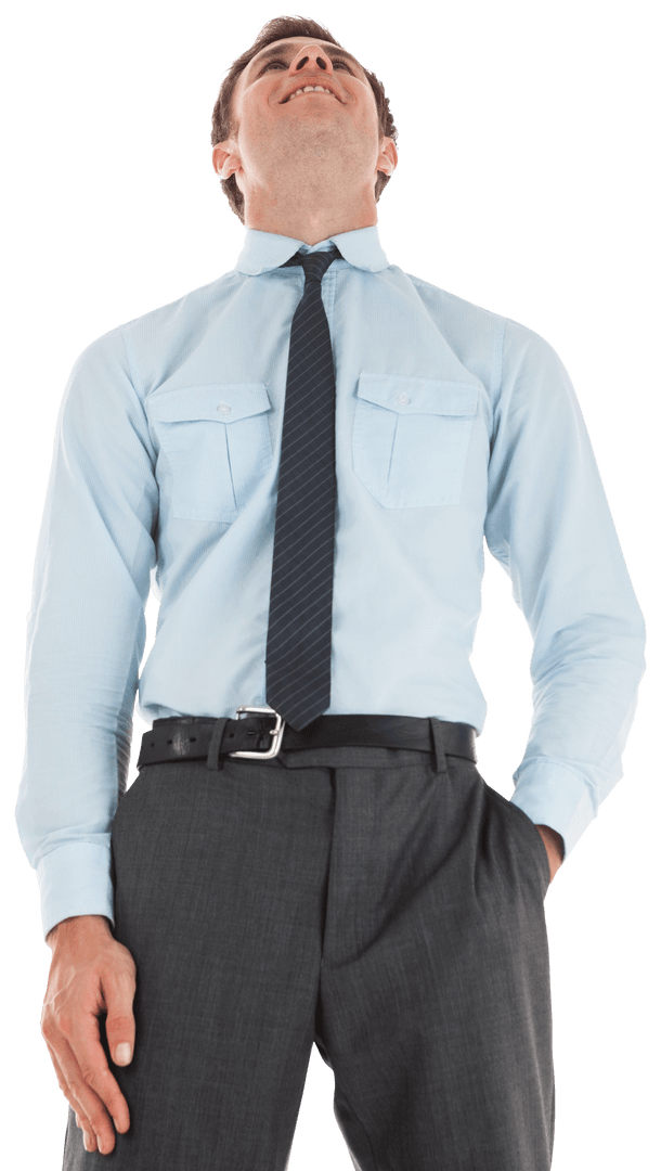 Confident Businessman Looking Up with Joy on Transparent Background