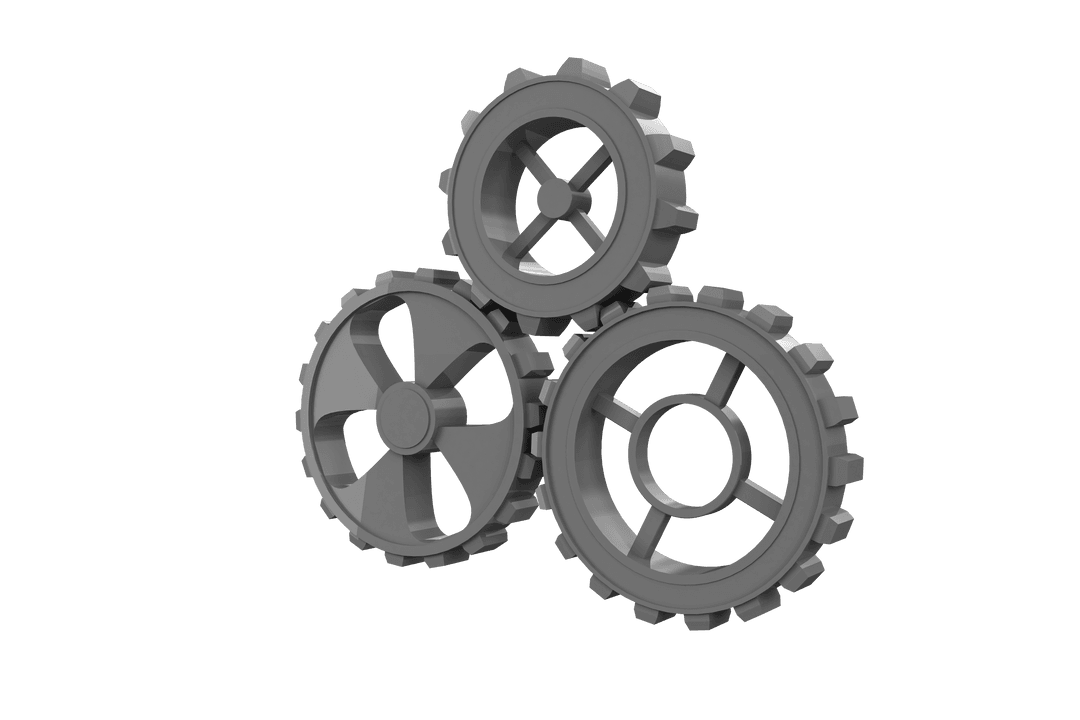 Digital Illustration of Grey Cogs on Transparent Background