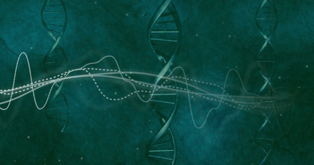 Abstract DNA Strands with Digital Waves on Green Background