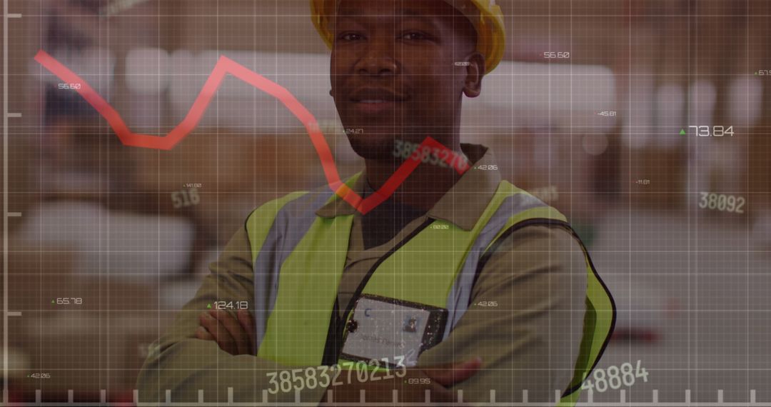 Warehouse Worker Analyzing Declining Business Performance with Graph Overlay - Free Images, Stock Photos and Pictures on Pikwizard.com