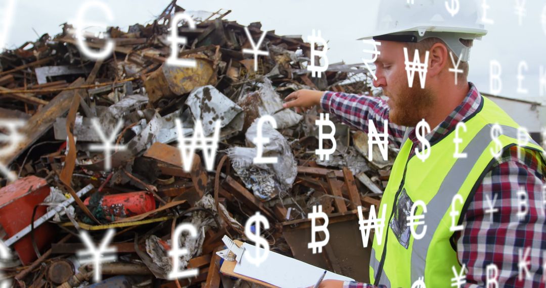 Supervisor Managing Scrap Metal with Global Currency Overlays