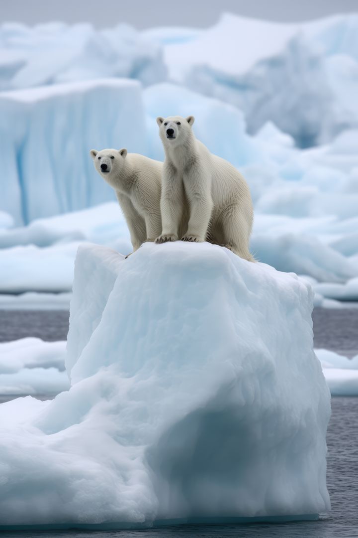 Two polarbears standing on iceberg at sea created using generative ai technology - Free Images, Stock Photos and Pictures on Pikwizard.com