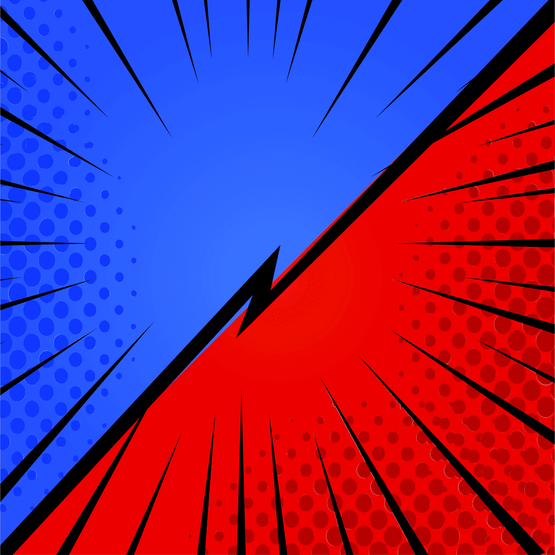 Dynamic Red and Blue Comic Shapes on Transparent Background