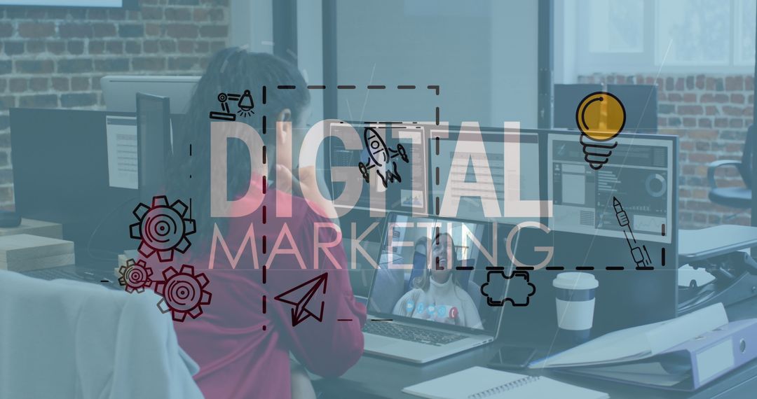 Digital Marketing Concept with Businesswoman Video Conferencing
