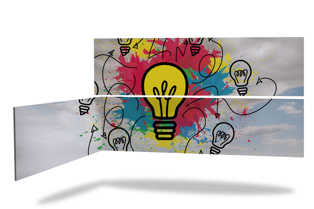 Transparent Screen with Bright Light Bulb and Colorful Paint Splashes Design