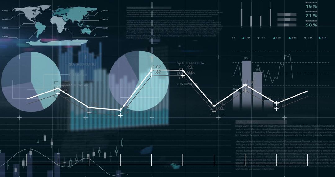 Abstract Data Analytics with Digital Graphs on Black Background
